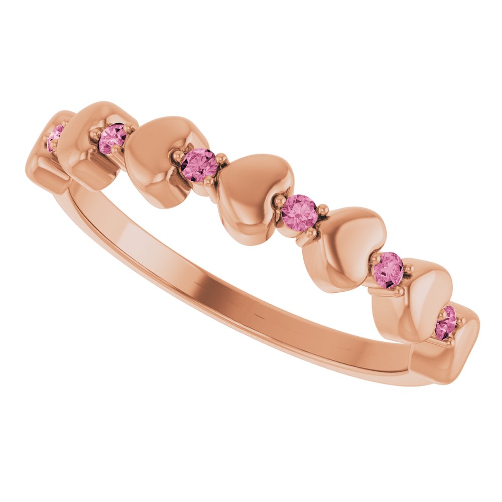 14K Rose Natural Pink Tourmaline Heart Stackable Ring