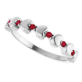 14K White Natural Ruby Heart Stackable Ring