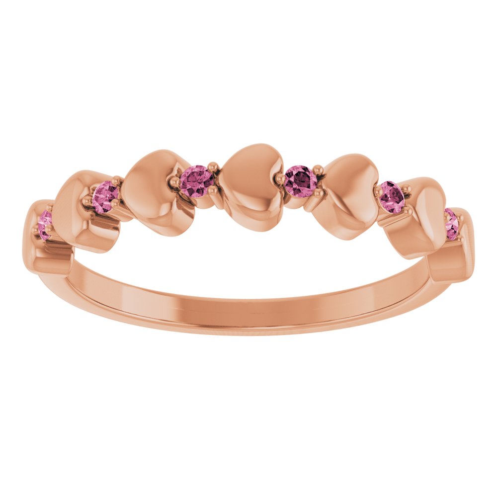 14K Rose Natural Pink Tourmaline Heart Stackable Ring