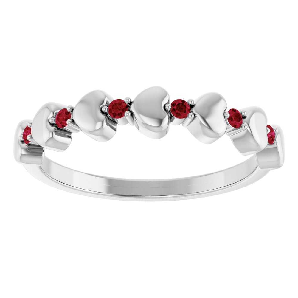 14K White Natural Ruby Heart Stackable Ring