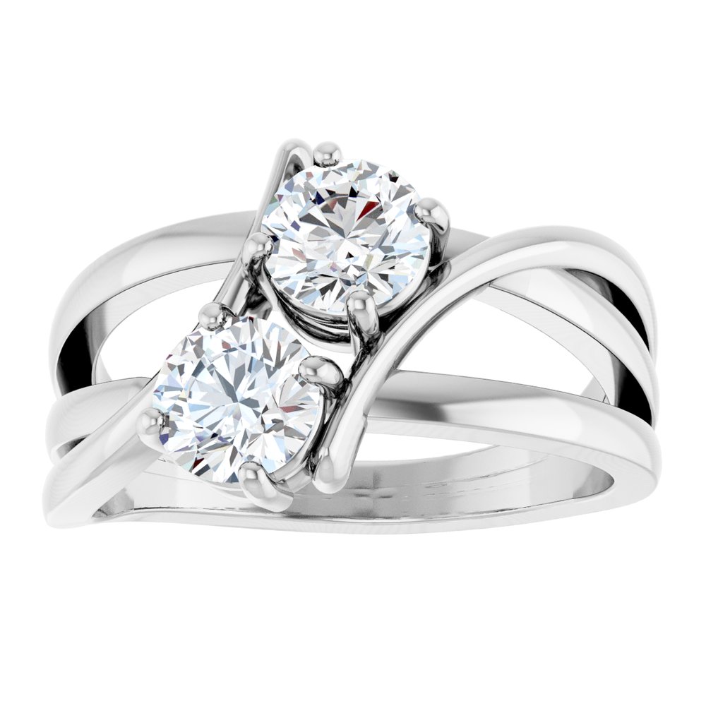 14K White 1 CTW Lab-Grown Diamond Two-Stone Ring