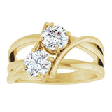 14K Yellow 1 CTW Lab-Grown Diamond Two-Stone Ring