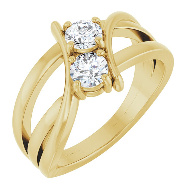 14K Yellow 1/2 CTW Lab-Grown Diamond Two-Stone Ring