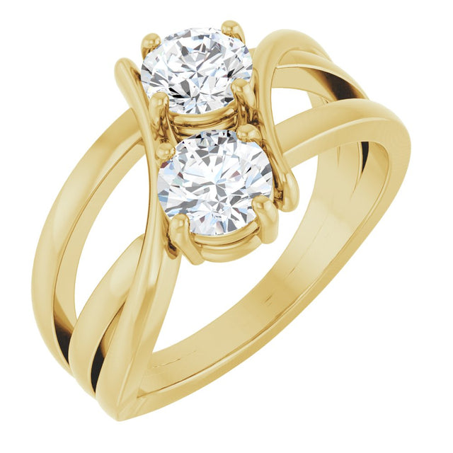 14K Yellow 1 CTW Lab-Grown Diamond Two-Stone Ring