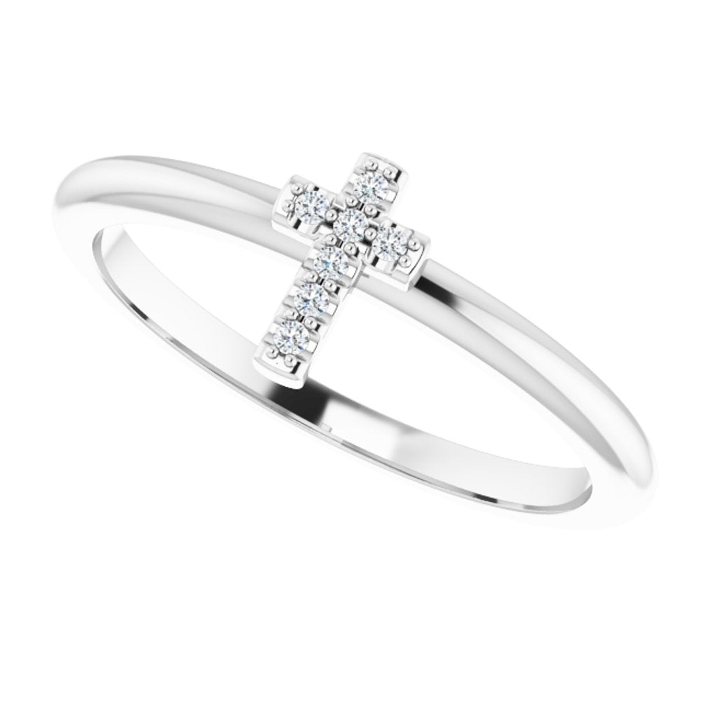 14K White Gold .03 CTW Natural Diamond Stackable Cross Ring