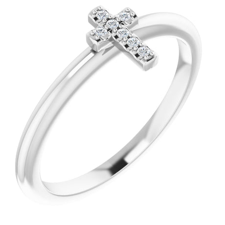 14K White Gold .03 CTW Natural Diamond Stackable Cross Ring