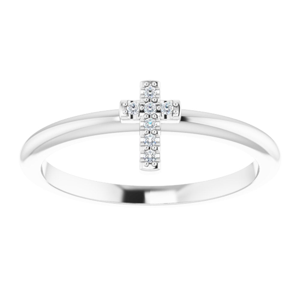 14K White Gold .03 CTW Natural Diamond Stackable Cross Ring
