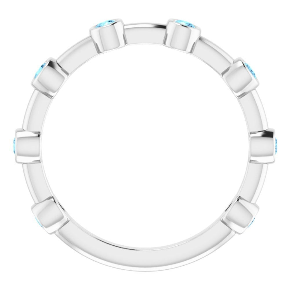 14K White Gold Natural Aquamarine Bezel-Set Bar Ring