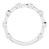14K White Gold Natural Blue Zircon Bezel-Set Bar Ring