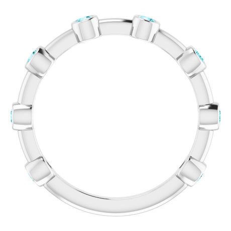 14K White Gold Natural Blue Zircon Bezel-Set Bar Ring