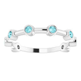 14K White Gold Natural Blue Zircon Bezel-Set Bar Ring