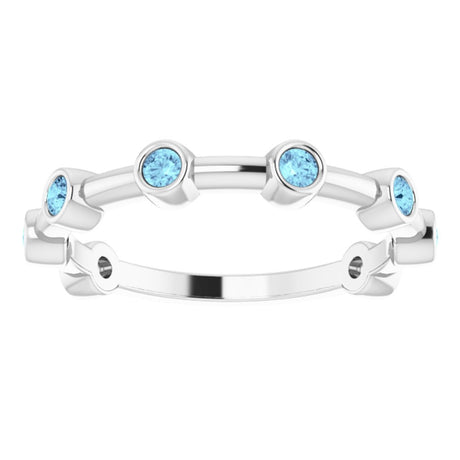14K White Gold Natural Aquamarine Bezel-Set Bar Ring