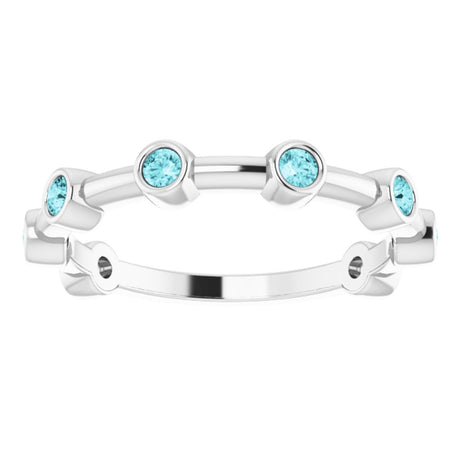 14K White Natural Blue Zircon Bezel-Set Bar Ring
