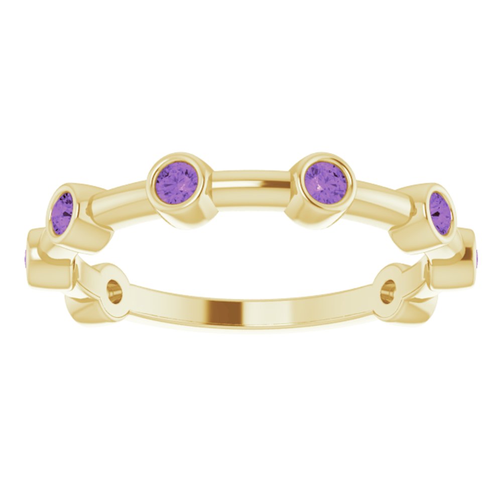 14K Yellow Gold Natural Amethyst Bezel-Set Bar Ring