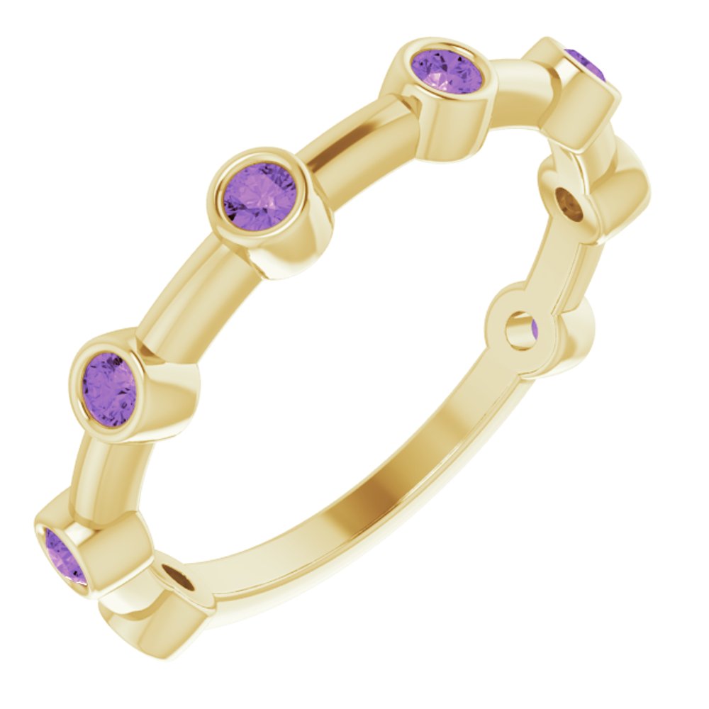 14K Yellow Gold Natural Amethyst Bezel-Set Bar Ring