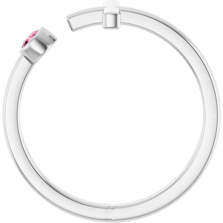 14K White Natural Pink Tourmaline Negative Space Cross Ring