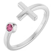 14K White Gold Natural Pink Tourmaline Negative Space Cross Ring