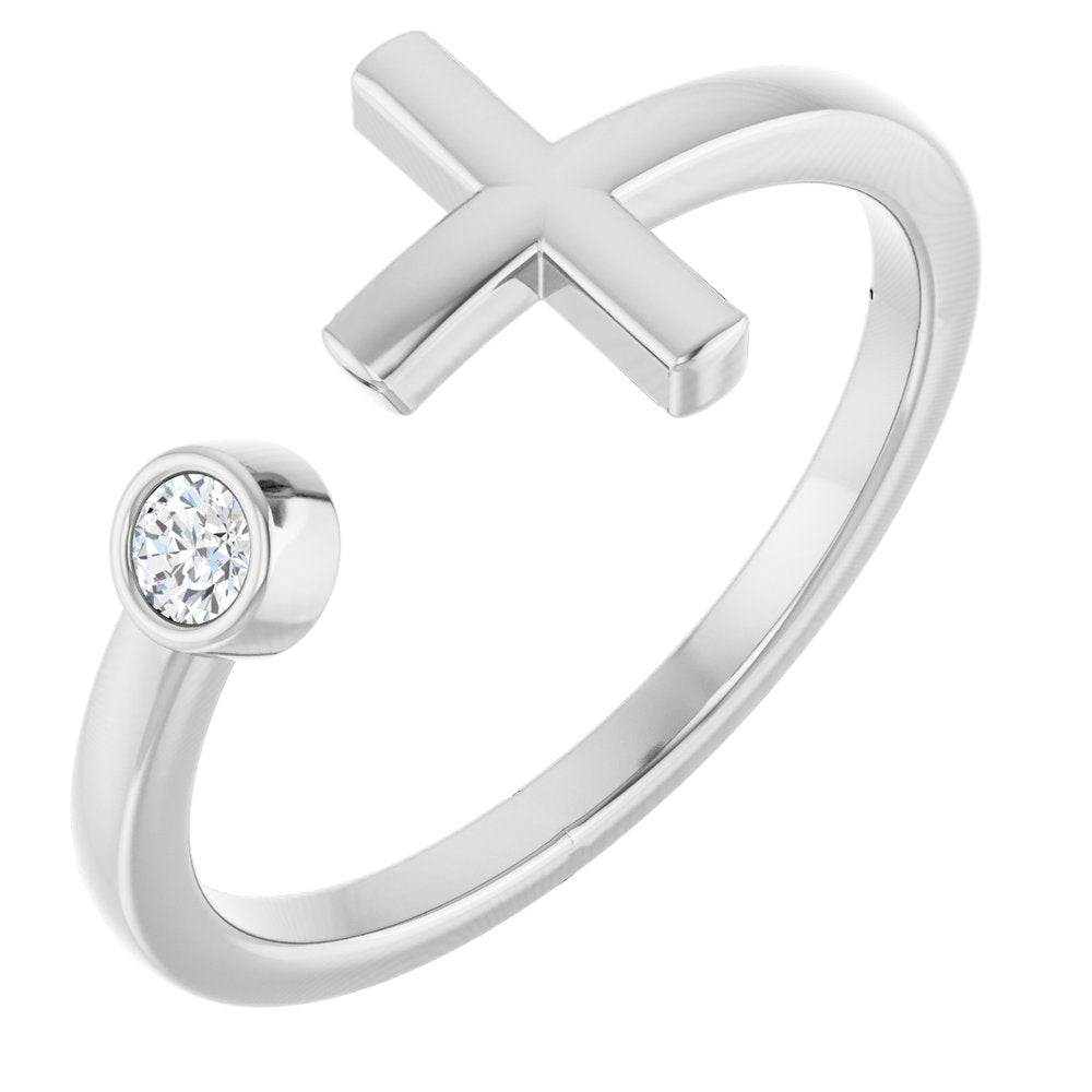 14K White .06 CTW Natural Diamond Negative Space Cross Ring 