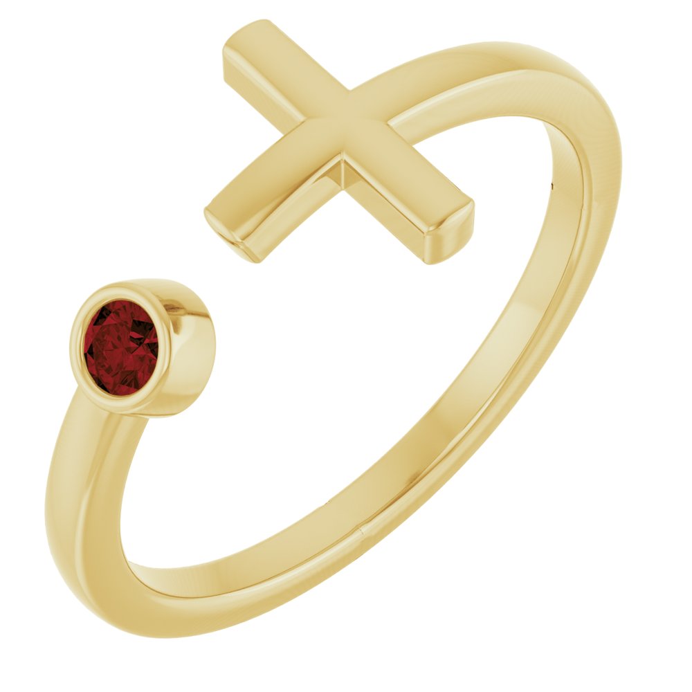 14K Yellow Natural Mozambique Garnet Negative Space Cross Ring