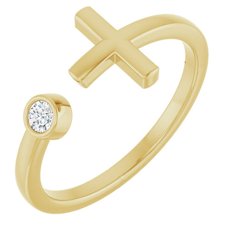 14K Yellow Gold .06 CTW Natural Diamond Negative Space Cross Ring 