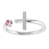 14K White Natural Pink Tourmaline Negative Space Cross Ring