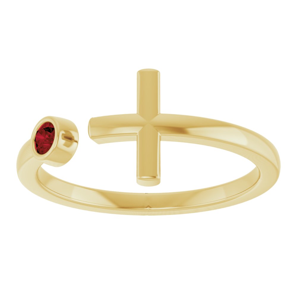 14K Yellow Natural Mozambique Garnet Negative Space Cross Ring