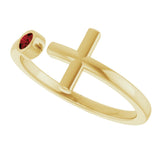 14K Yellow Natural Mozambique Garnet Negative Space Cross Ring