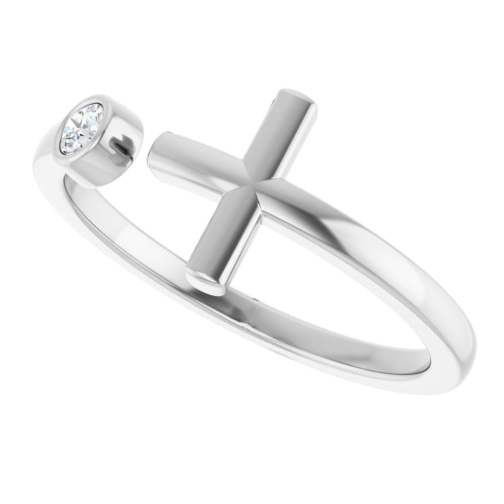 14K White .06 CTW Natural Diamond Negative Space Cross Ring