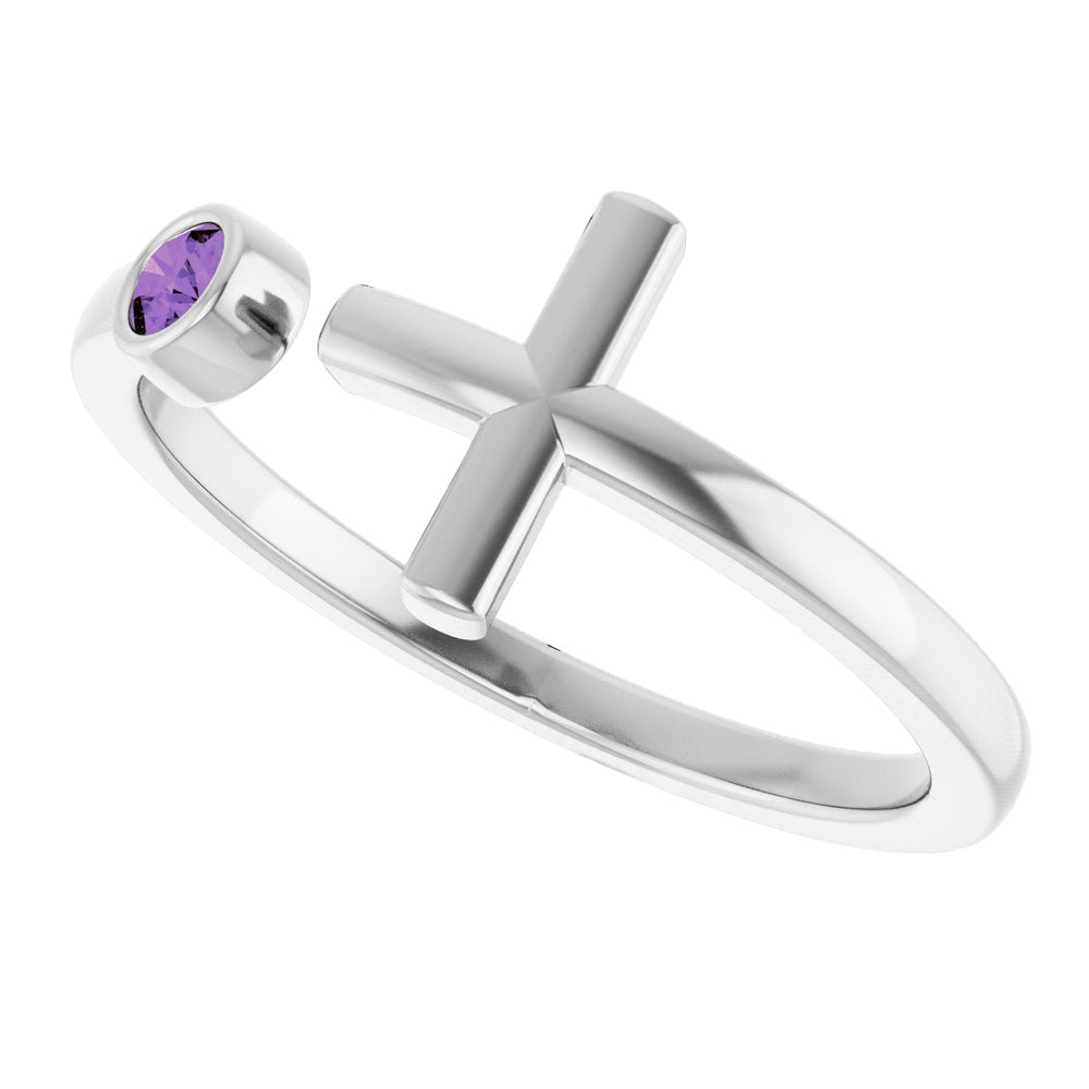 Sterling Silver Natural Amethyst Negative Space Cross Ring