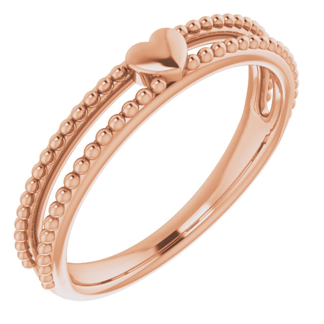 14K Rose Milgrain Stackable Heart Ring     