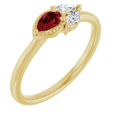 14K Yellow Gold Lab-Grown Ruby & 1/8 CTW Natural Diamond Ring