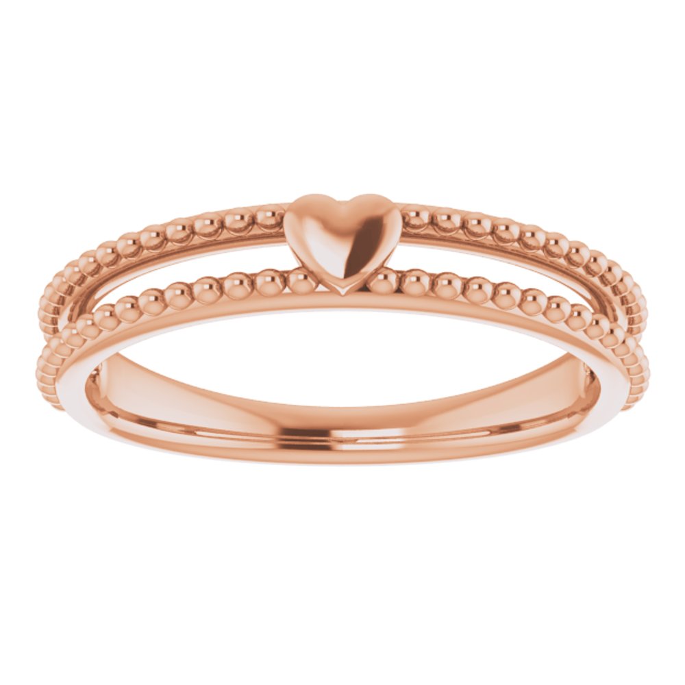 14K Rose Milgrain Stackable Heart Ring