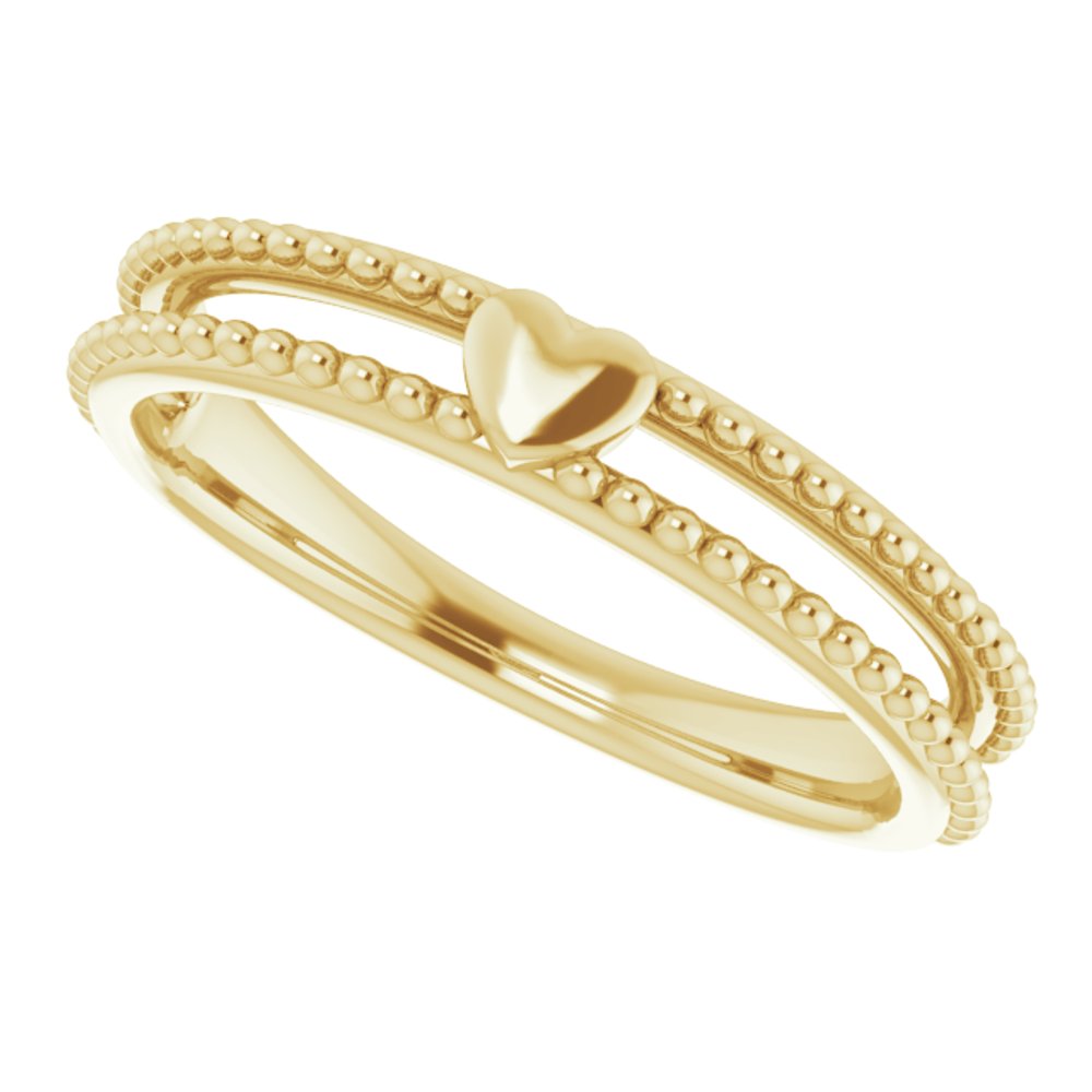 14K Yellow Milgrain Stackable Heart Ring