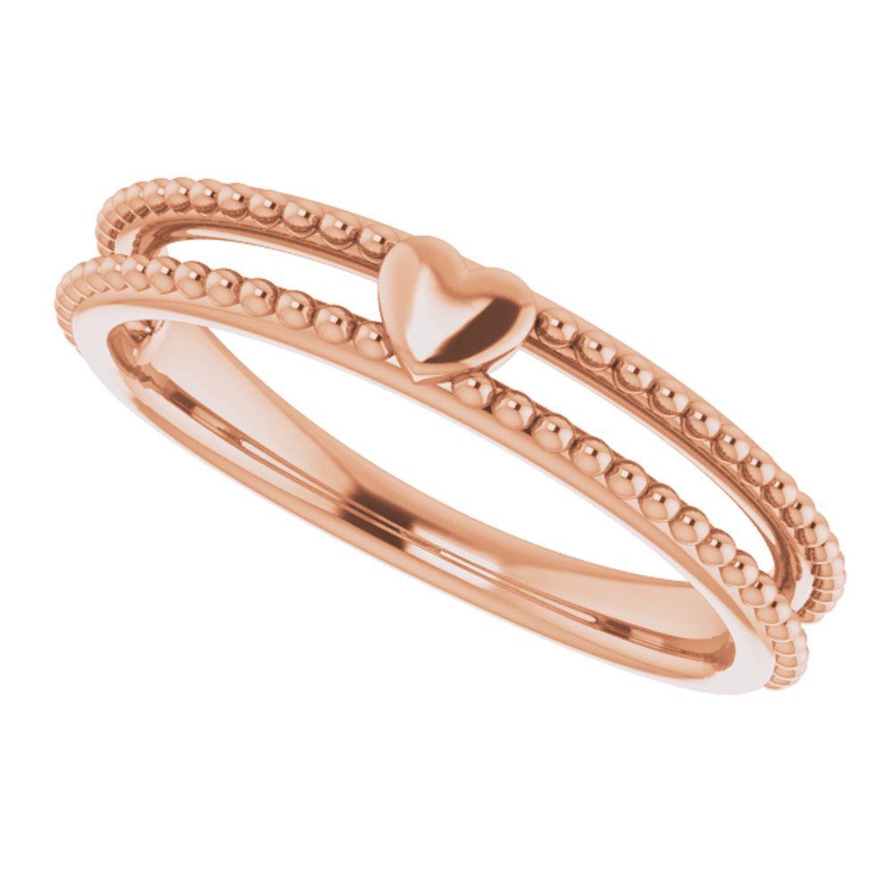 14K Rose Milgrain Stackable Heart Ring