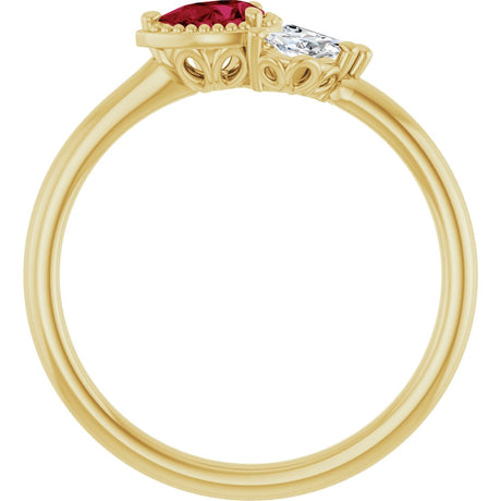 14K Yellow Gold Lab-Grown Ruby & 1/8 CTW Natural Diamond Ring