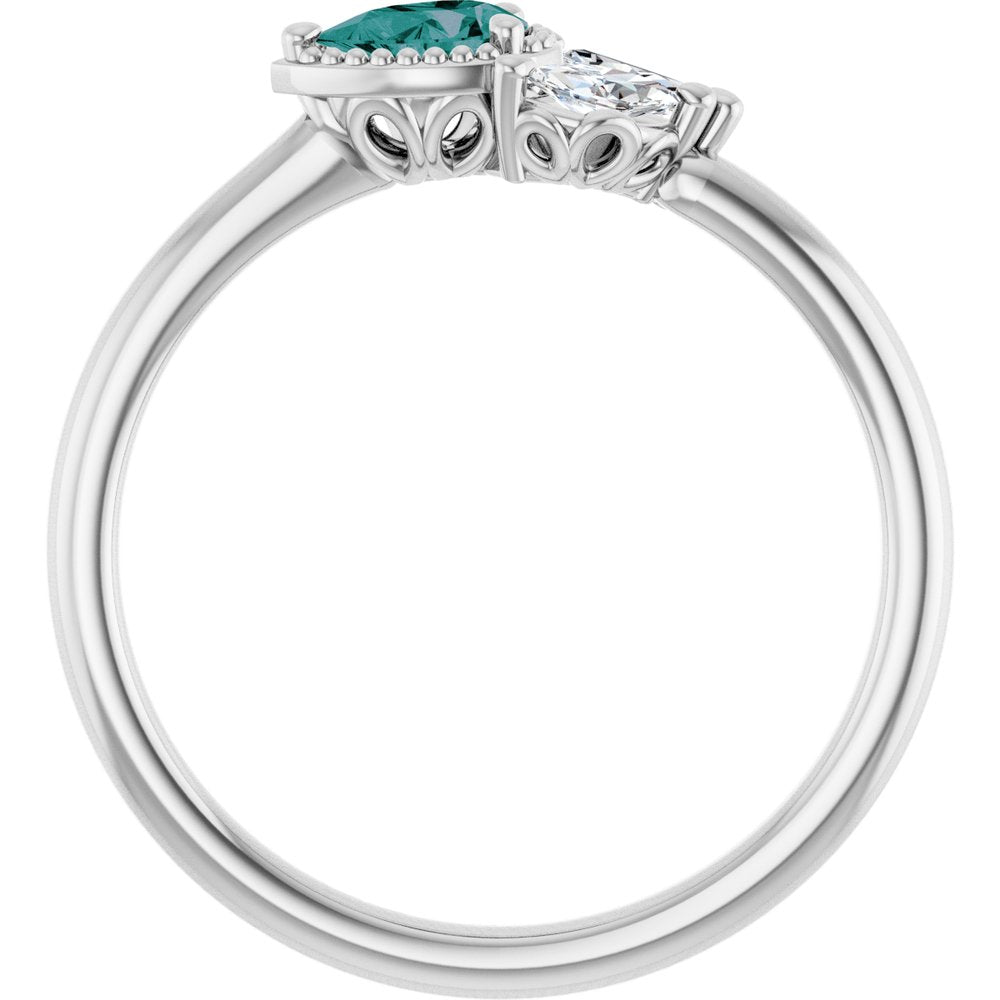 14K White Gold Lab-Grown Alexandrite & 1/8 CTW Natural Diamond Ring