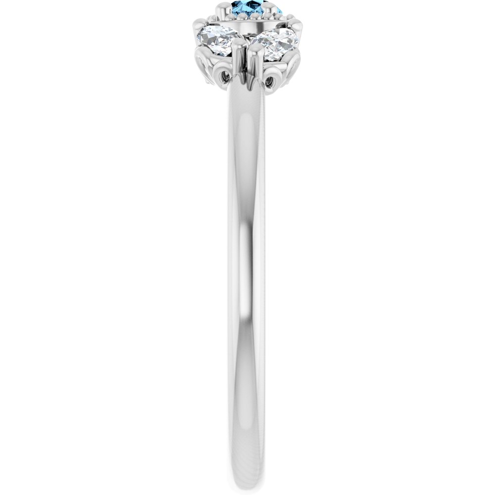 14K White Gold Natural Aquamarine & 1/8 CTW Natural Diamond Ring