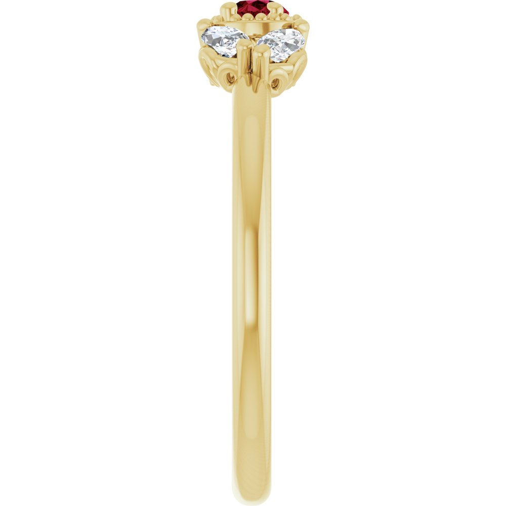 14K Yellow Gold Lab-Grown Ruby & 1/8 CTW Natural Diamond Ring