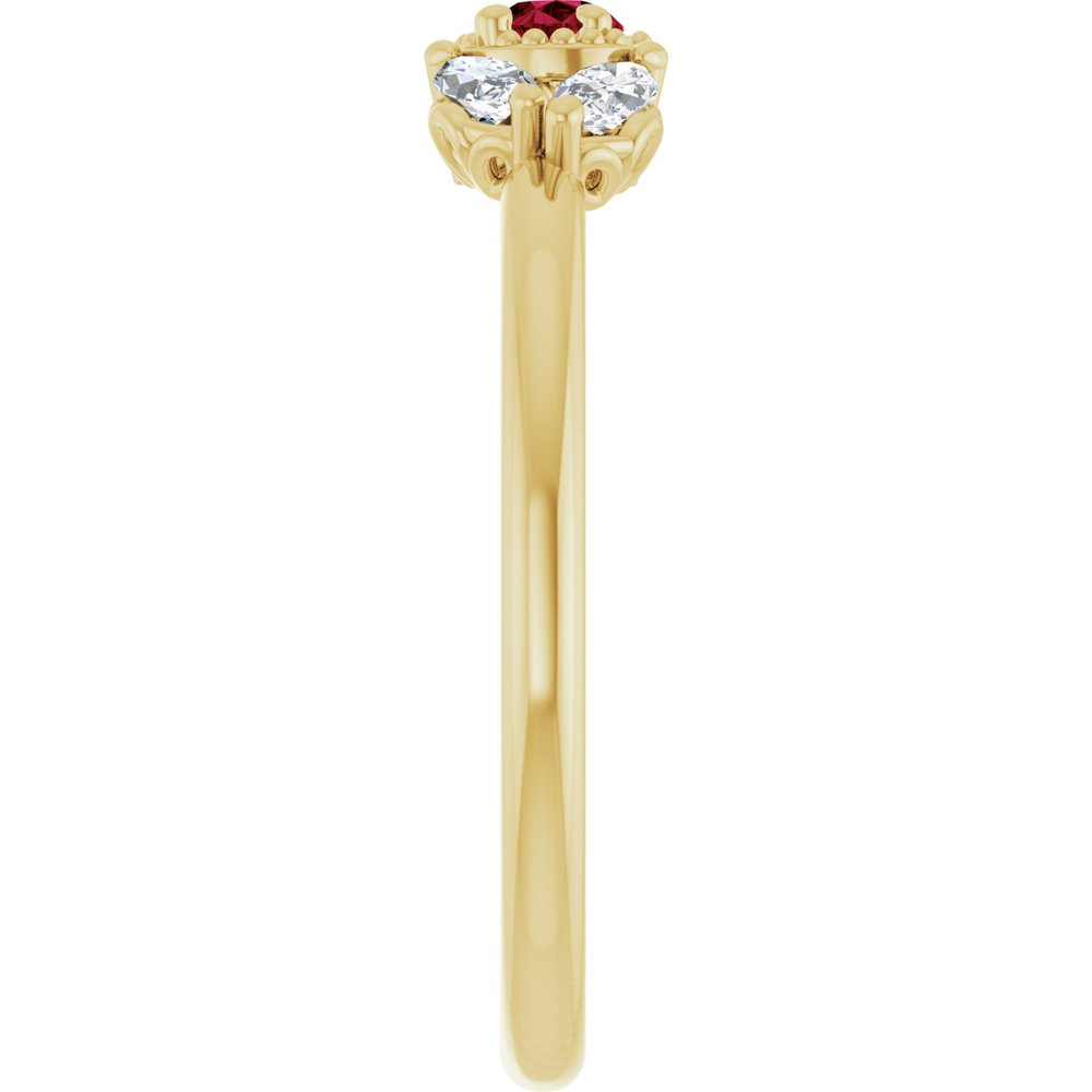 14K Yellow Lab-Grown Ruby & 1/8 CTW Natural Diamond Ring