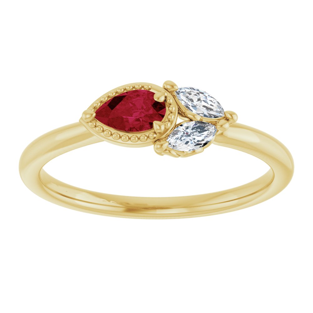 14K Yellow Gold Lab-Grown Ruby & 1/8 CTW Natural Diamond Ring