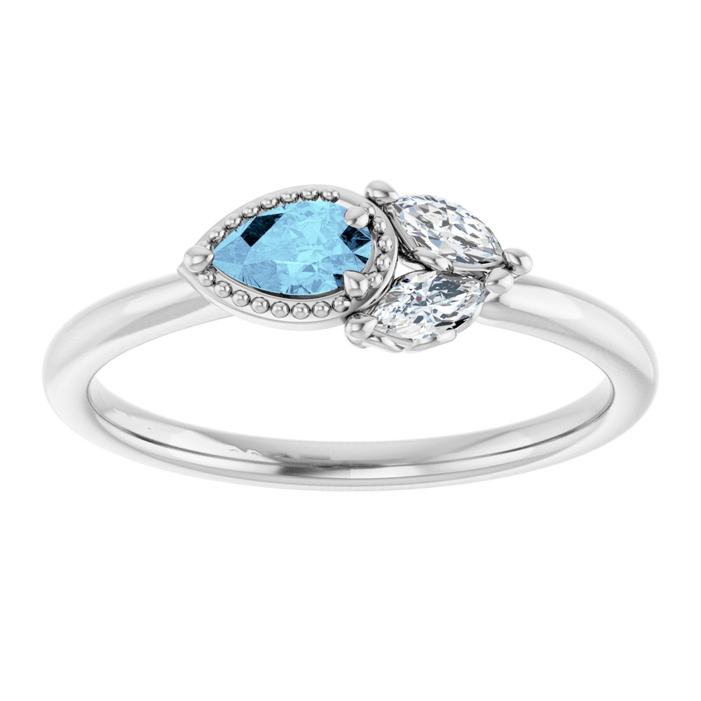 14K White Gold Natural Aquamarine & 1/8 CTW Natural Diamond Ring