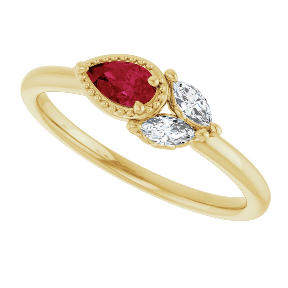 14K Yellow Gold Lab-Grown Ruby & 1/8 CTW Natural Diamond Ring