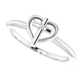 Sterling Silver .01 CT Natural Diamond Cross & Heart Ring