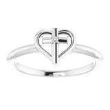 Sterling Silver .01 CT Natural Diamond Cross & Heart Ring