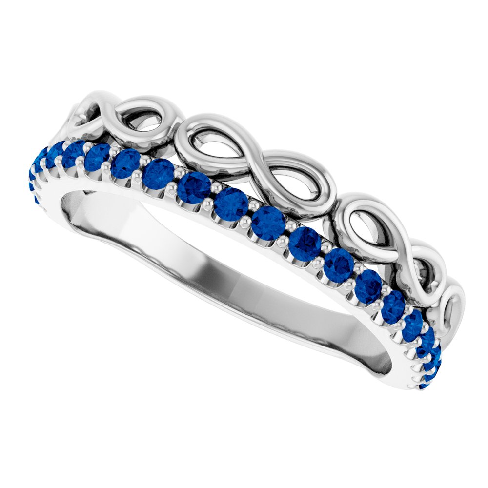 14K White Natural Blue Sapphire Infinity-Inspired Stackable Ring