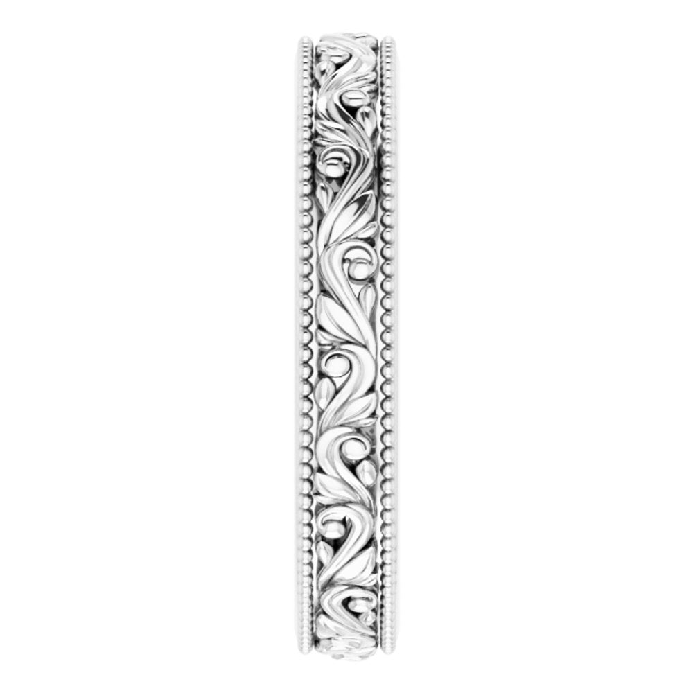 18K White 3.2 mm Floral-Inspired Band Size 5