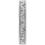10K White Gold 3.2 mm Milgrain Edge Floral Flat Band Size 5
