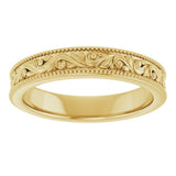 14K Yellow Gold 3.2 mm Milgrain Edge Floral Flat Band Size 4.5