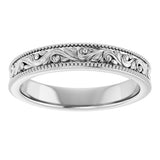 Sterling Silver 3.2 mm Milgrain Edge Floral Flat Band Size 5.5