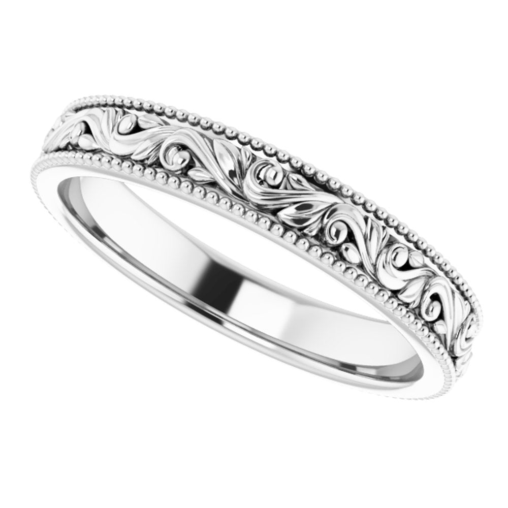 18K White 3.2 mm Floral-Inspired Band Size 5